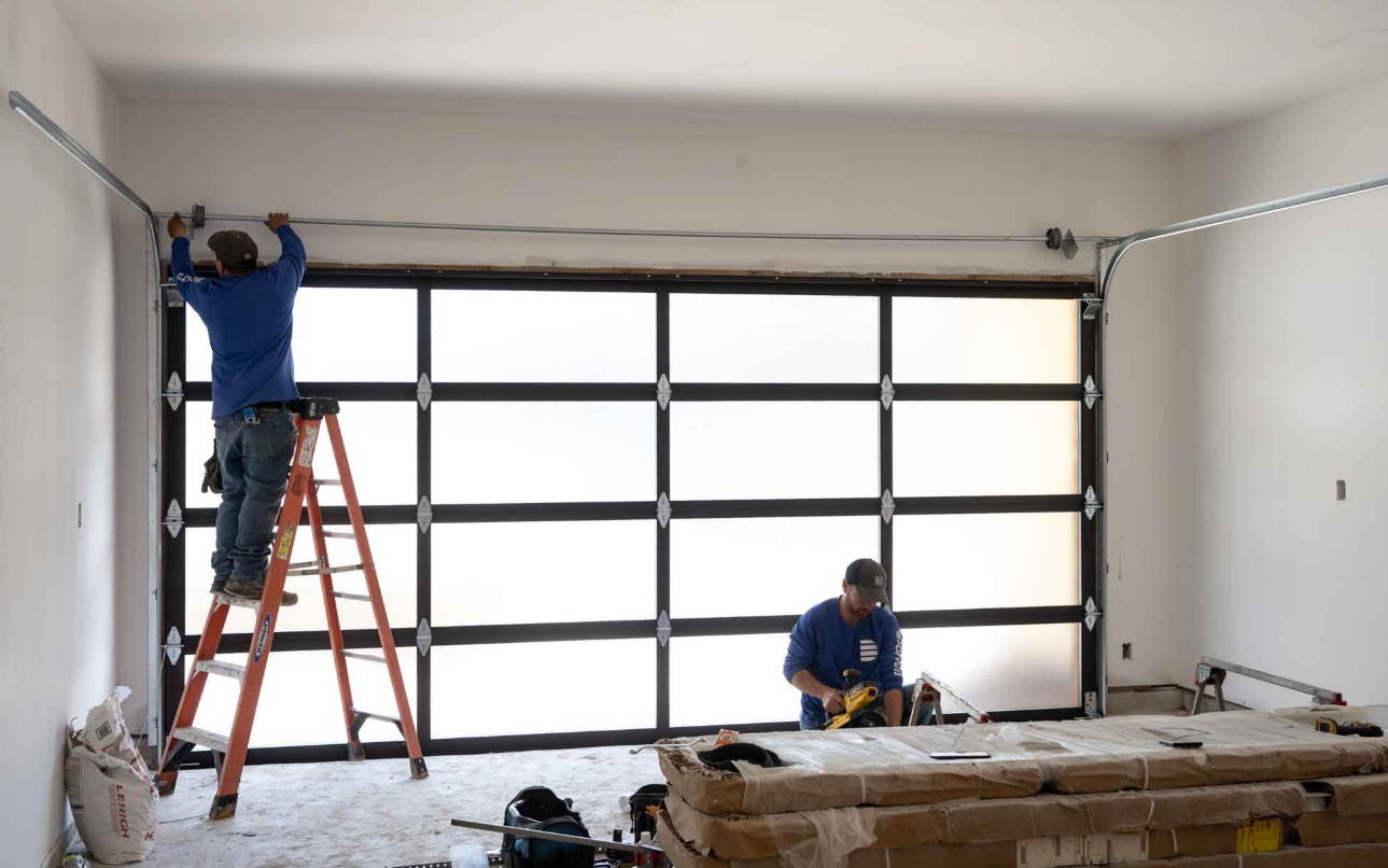 Experienced technicians performing custom garage door repair services in Weston, FL." This description incorporates the keyword "custom garage door repair" and provides context for the image, aiding in SEO optimization.